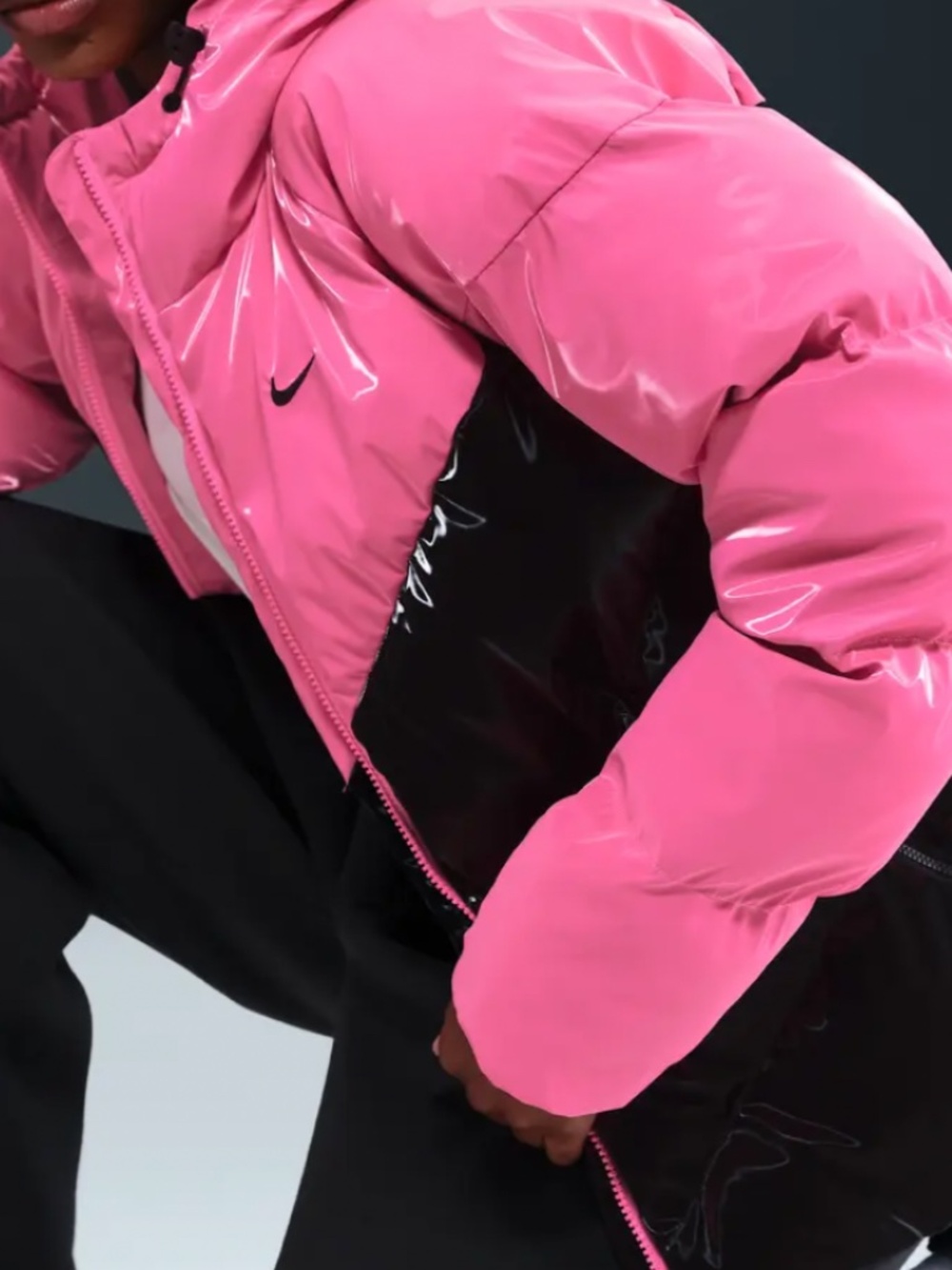 NIKE Pink Black Shine Puff Jacket - Women’s XS